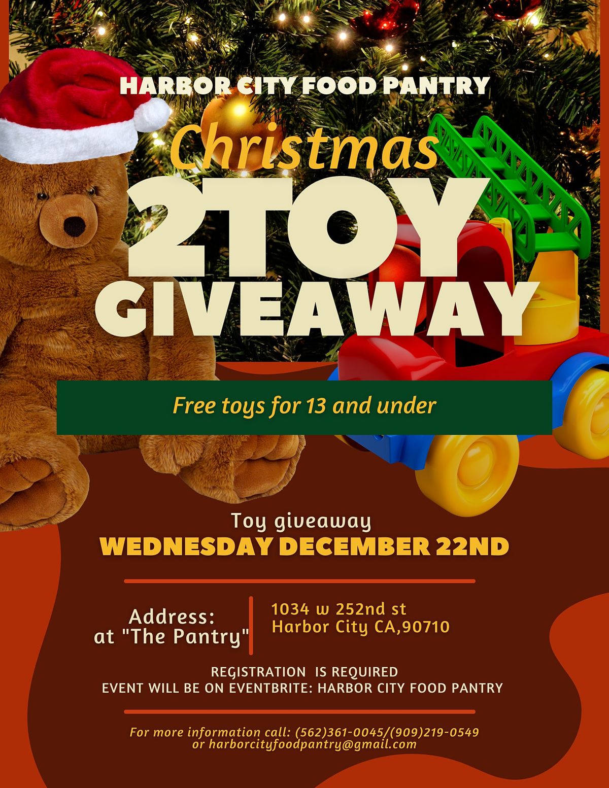 Toy Giveaway For Christmas 2022 Harbor City Food Pantry 2Nd Annual Toy Giveaway | 1034 252Nd St, Los  Angeles, Ca | December 22, 2021