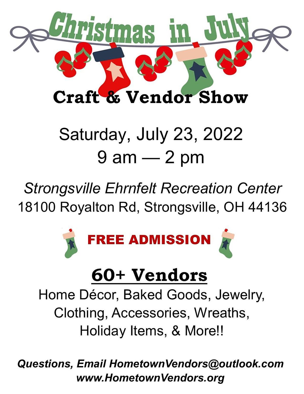 Christmas Vendor Events 2022 Christmas In July Craft & Vendor Show | Ehrnfelt Event Center,  Strongsville, Oh | July 23, 2022