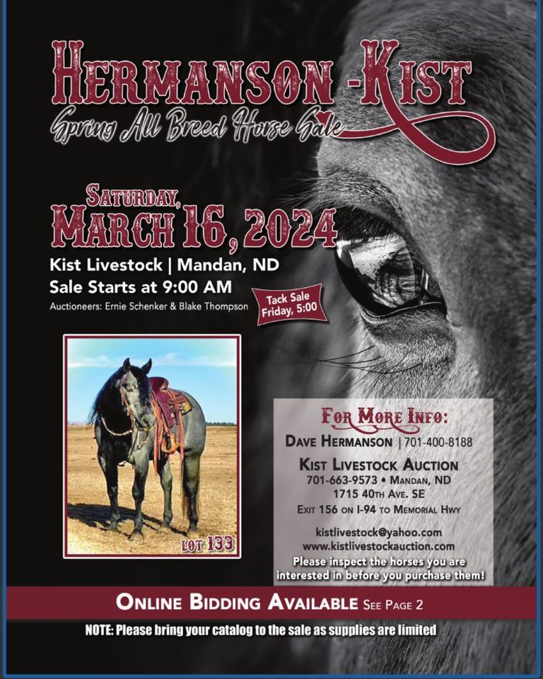 HermansonKist Spring All Breed Horse Sale at Kist Livestock, Mandan on