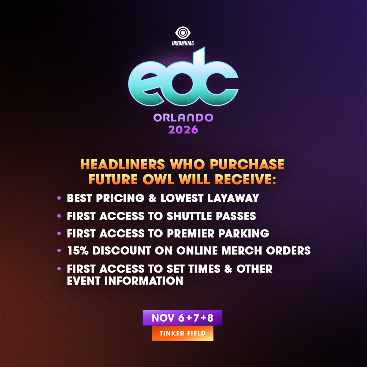 2026 EDC Orlando - 3 Day Pass at Tinker Field