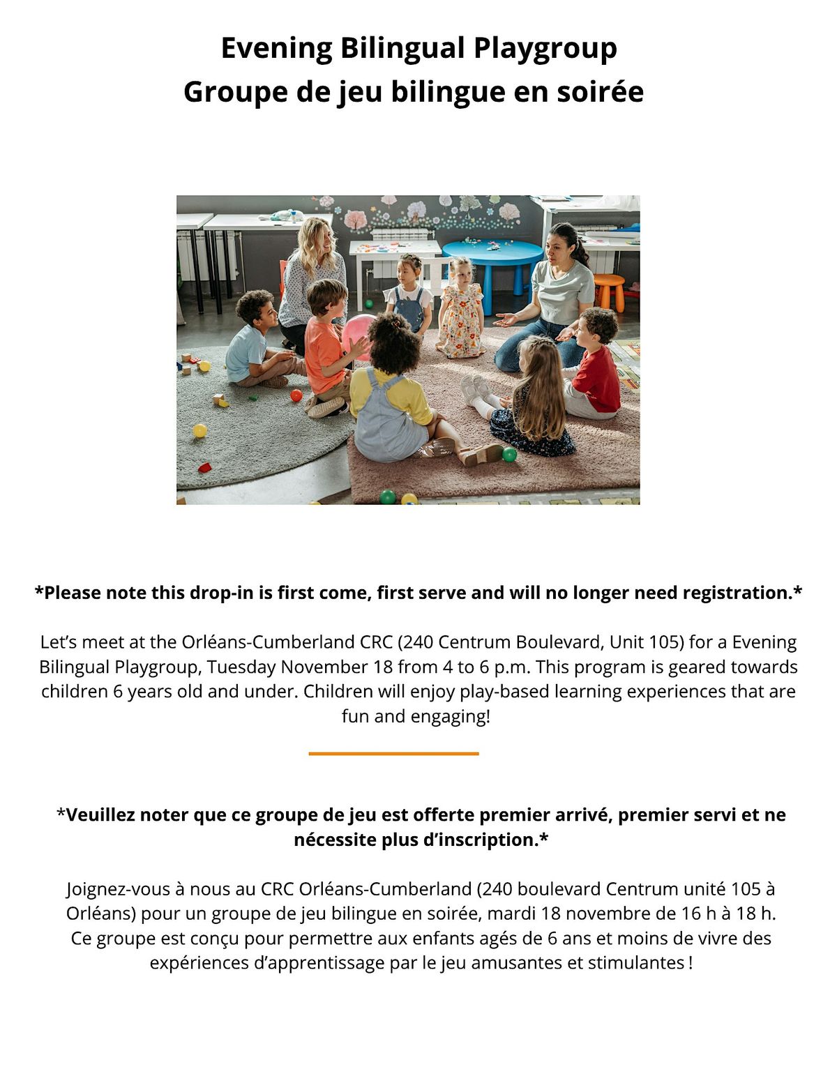 Evening Bilingual Playgroup | Groupe de jeu bilingue en soir\u00e9e