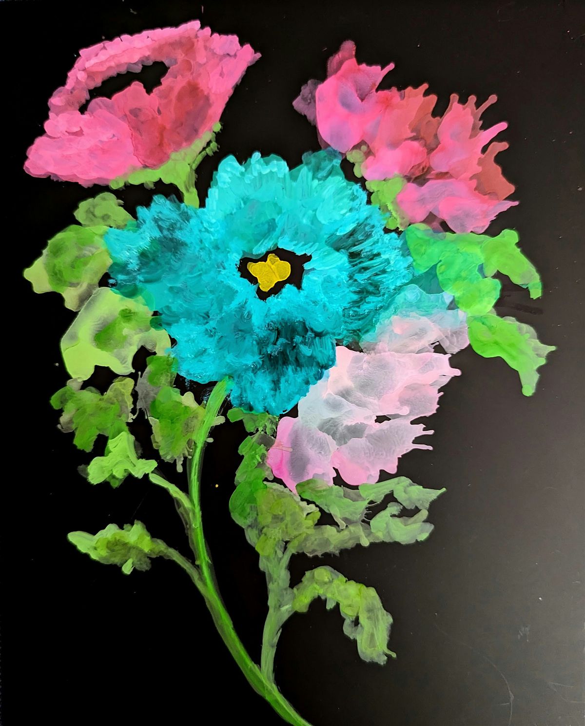 Alcohol Ink Florals on Black Cardstock