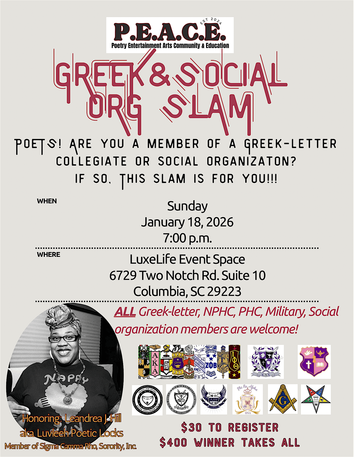 P.E.A.C.E. 2nd Annual Greek & Social Org Slam