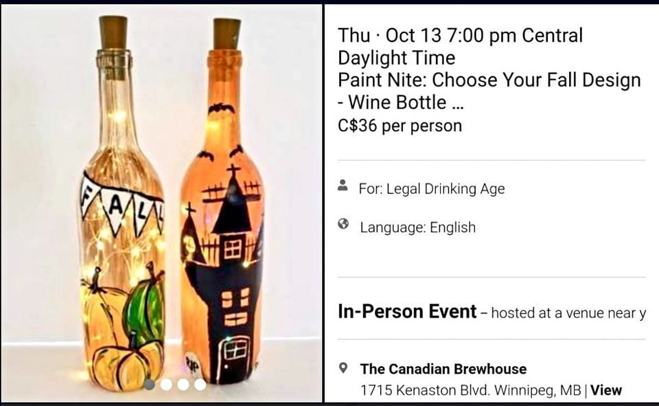 Paint Nite with Monique Wine Bottle/Fairy Lights Choose Your Fall