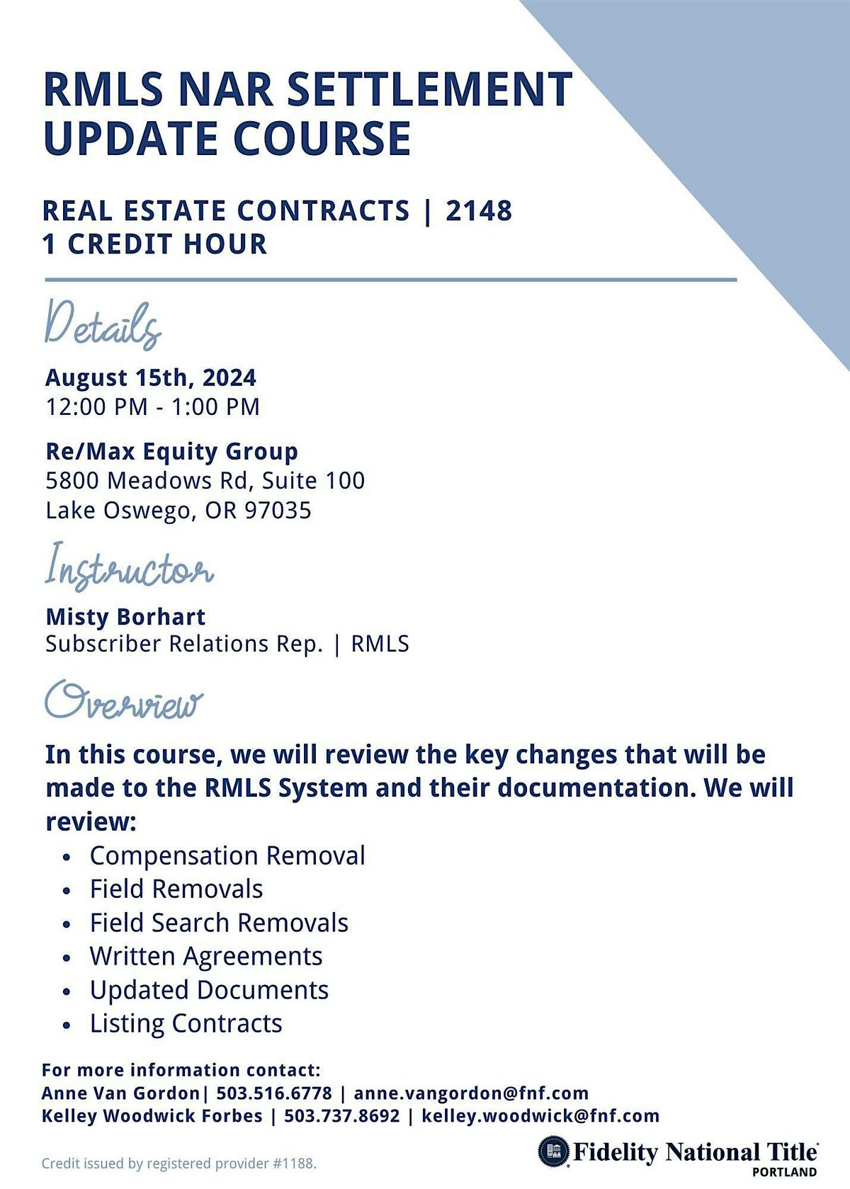 RMLS NAR Settlement Update Course at South River Terrace, Tigard on 1st ...