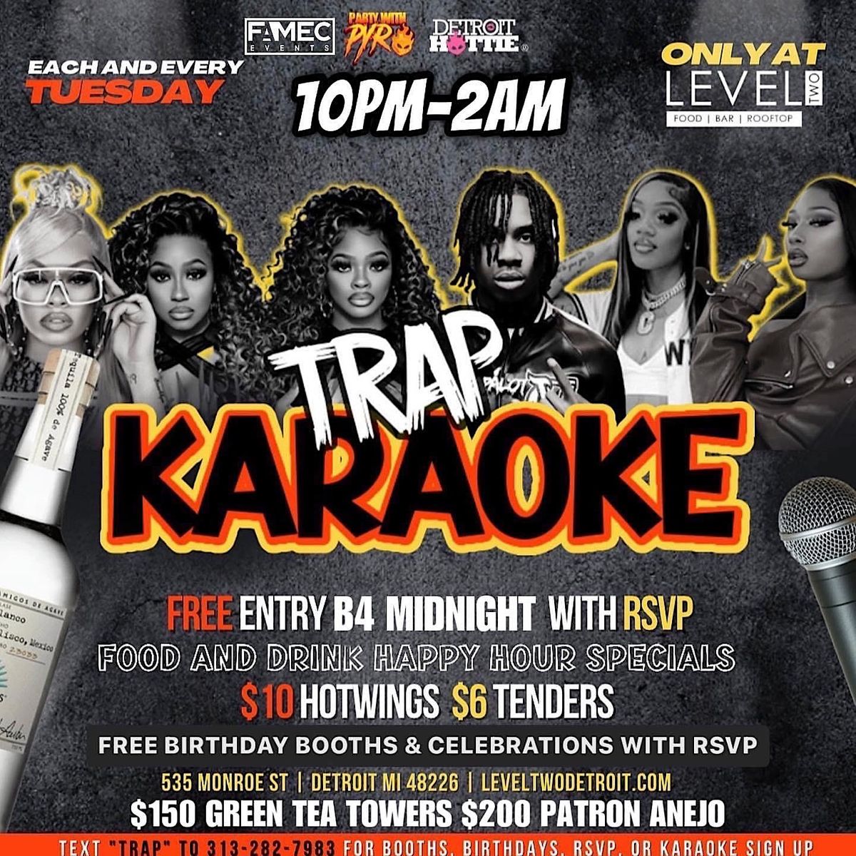 TRAP KARAOKE TUESDAYS LEVEL TWO LADIES FREE TILL MIDNIGHT W/ RSVP