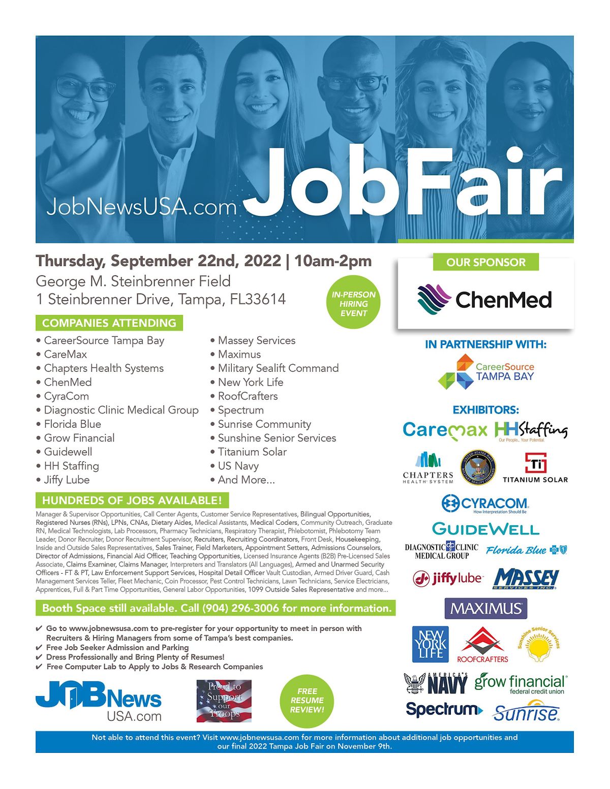 600+ JOBS From 25+ Companies at the September 22nd Tampa Job Fair