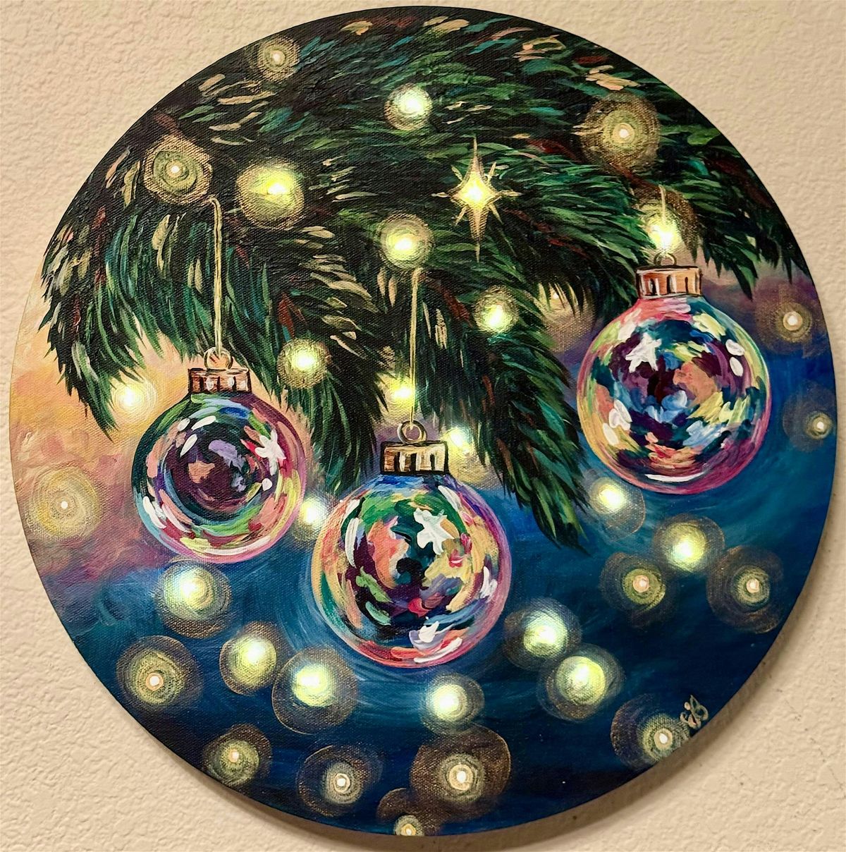 Lovely Branches round canvas painting at Launch Pad Brewery - Aurora