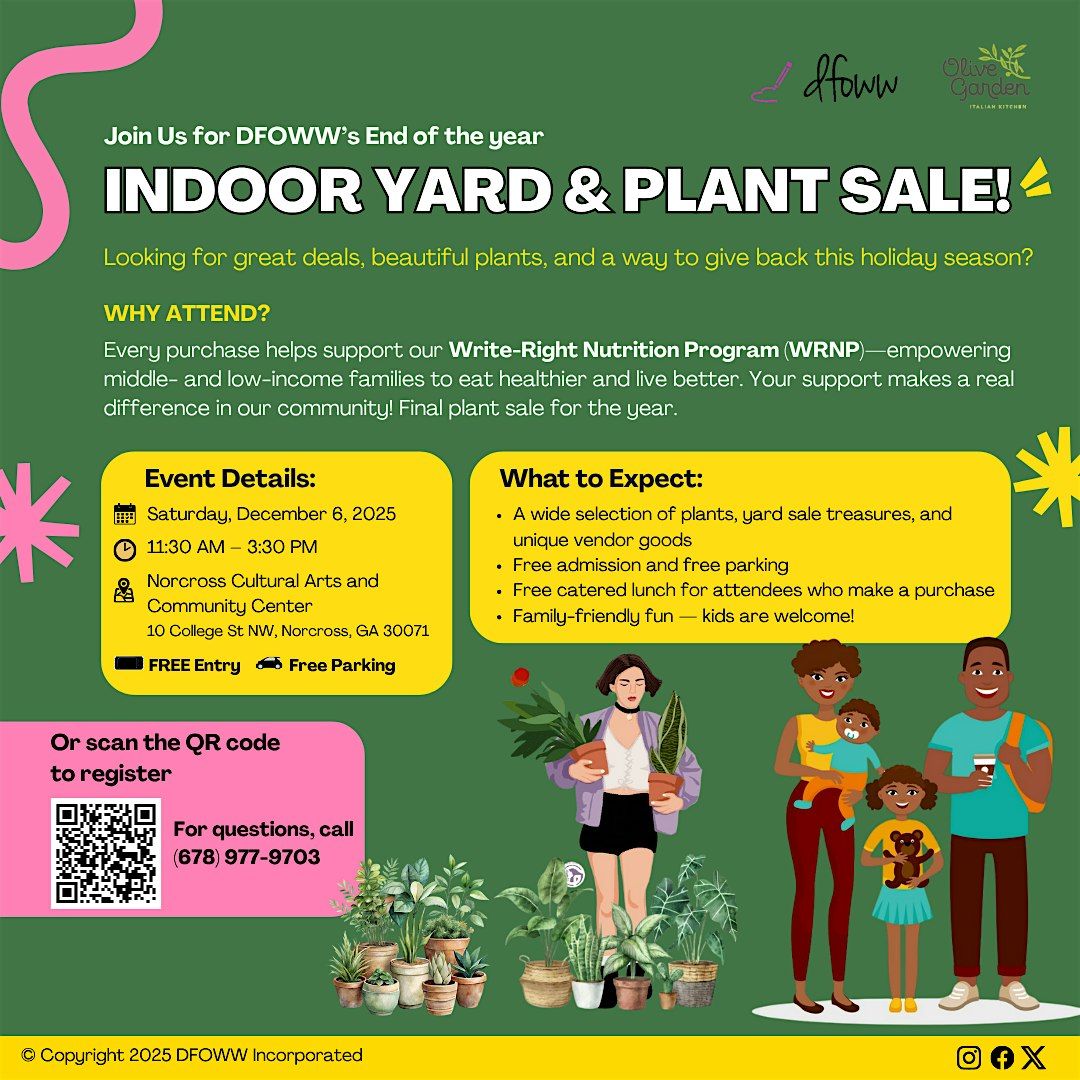 Indoor Yard & Plant Sale - Vendors Welcome, FREE catered lunch!