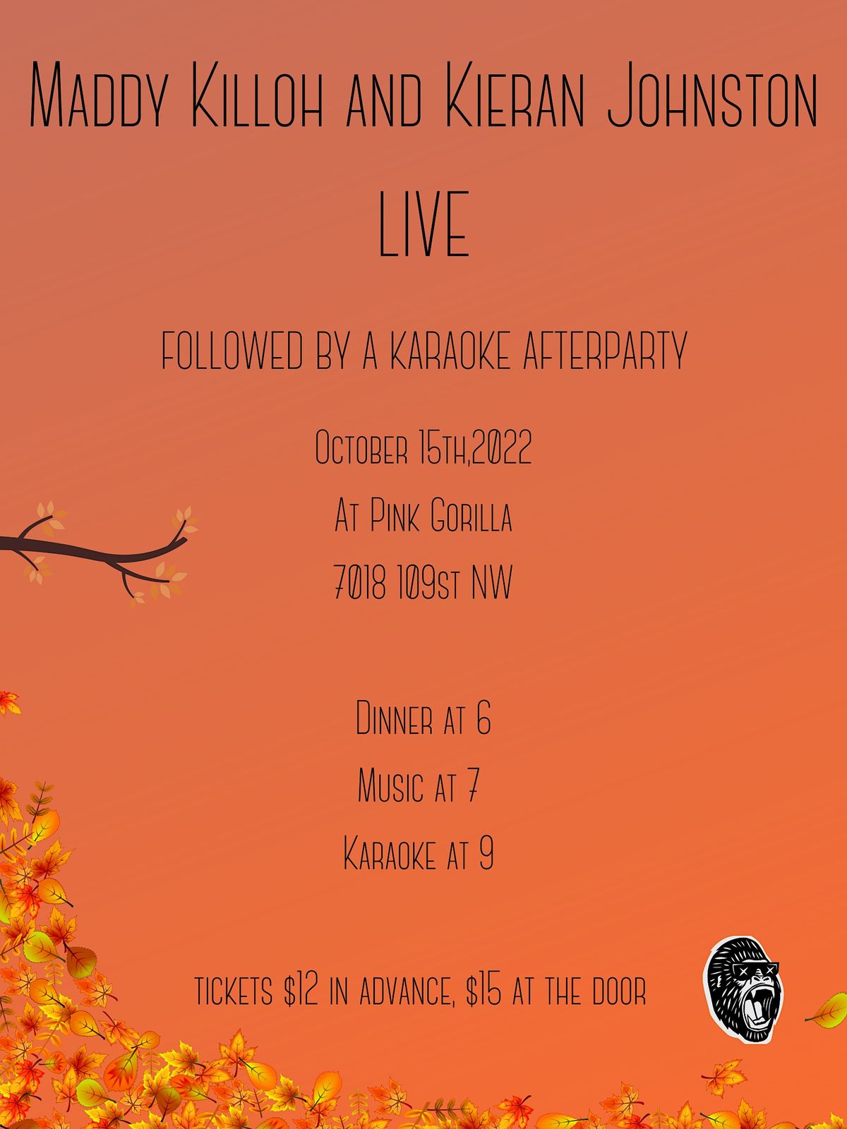 Maddy Killoh and Kieran Johnston Live with Karaoke AfterParty Pink