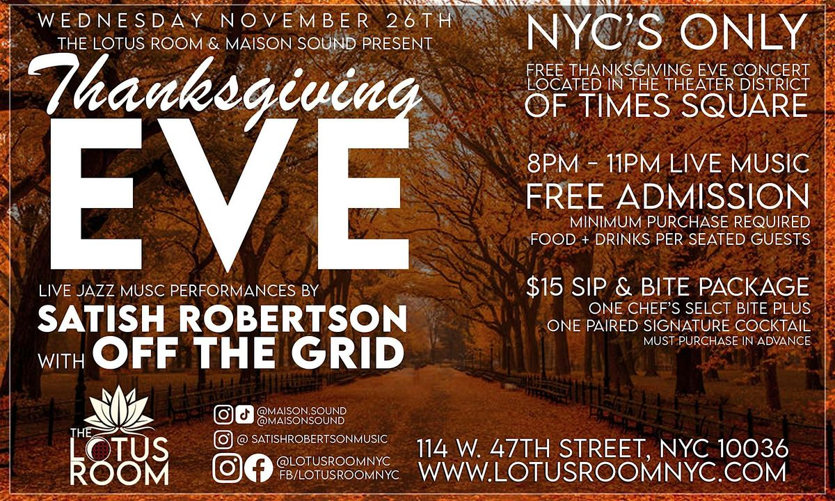 FREE NYC Thanksgiving Eve Jazz Concert & After Party - Times Square 11\/26