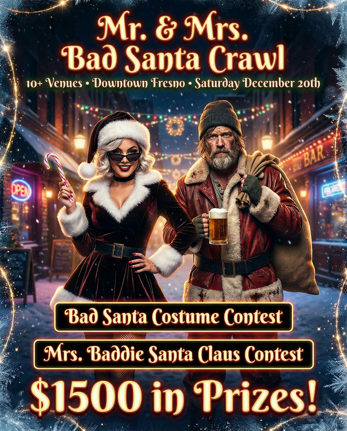 MR. & MRS. Bad Santa Pub Crawl in Downtown Fresno
