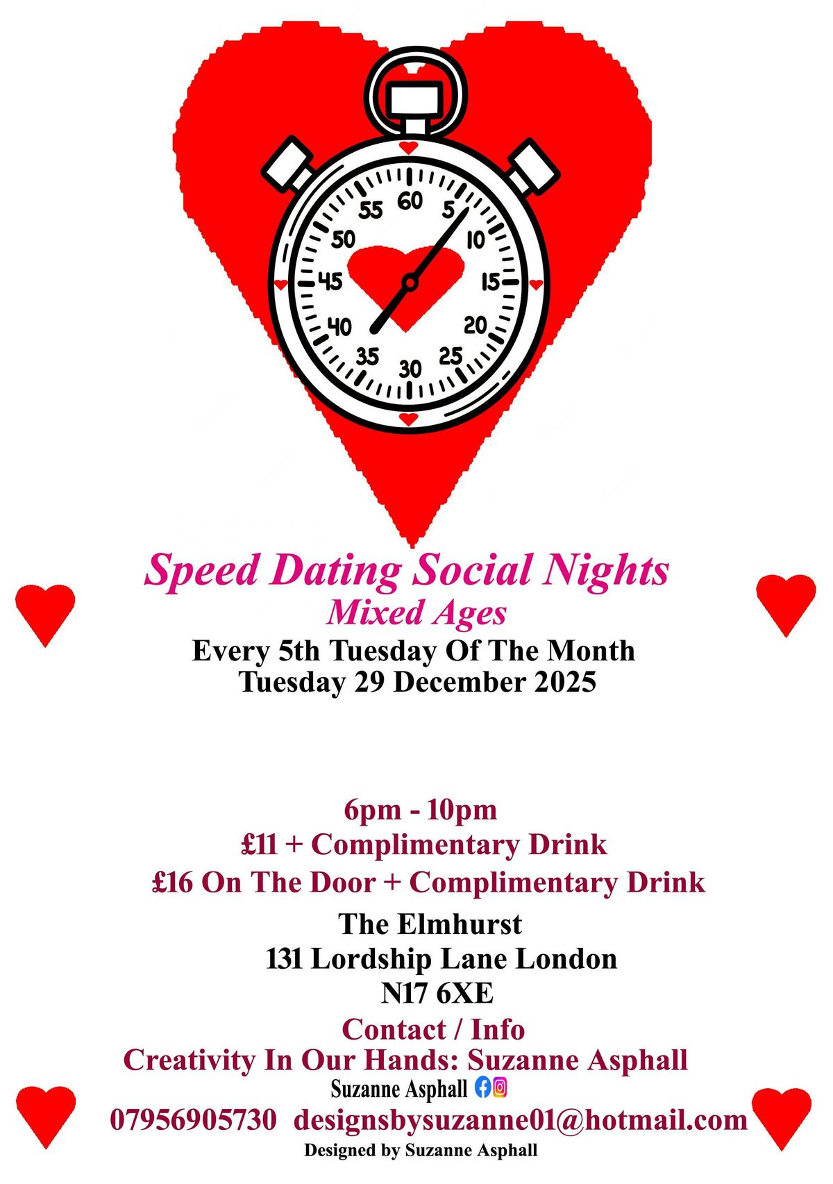Speed Dating Social Nights. Mixed ages. Tuesdays