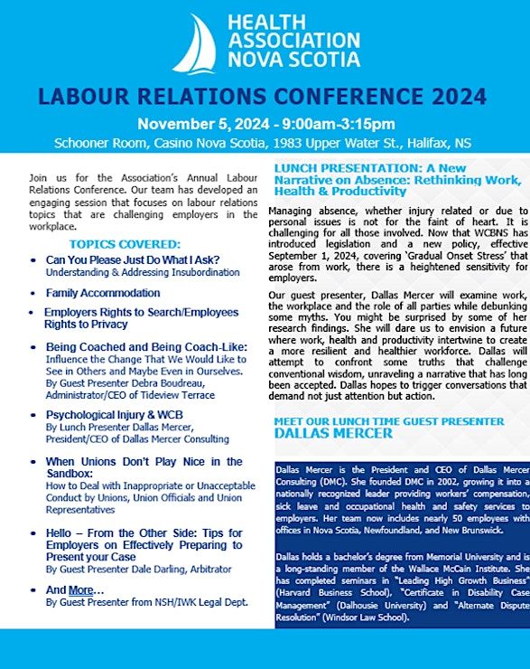 Annual Labour Relations Conference 2024 Casino Nova Scotia, Halifax