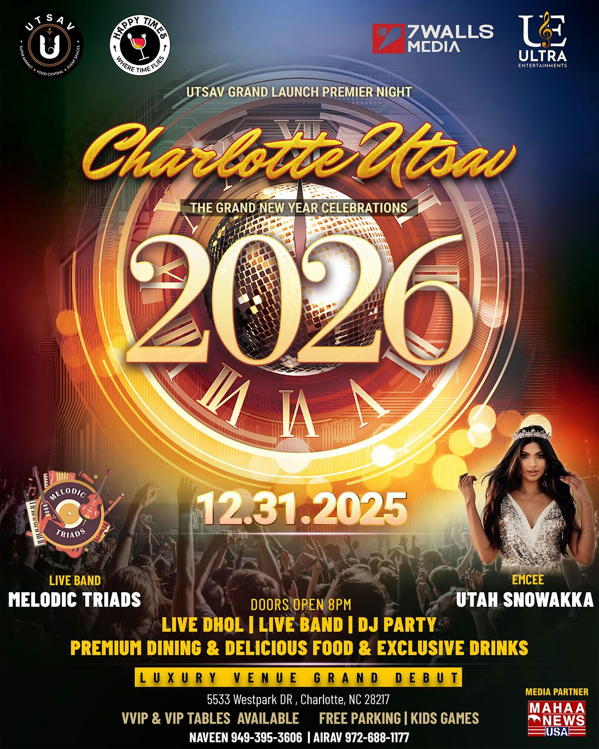 CHARLOTTE UTSAV | NYE 2026 | LIVE BAND | DJ