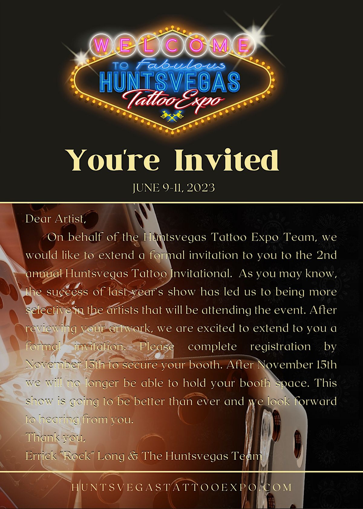 Huntsvegas Tattoo Expo 2023 VBC South Hall, Huntsville, AL June 9