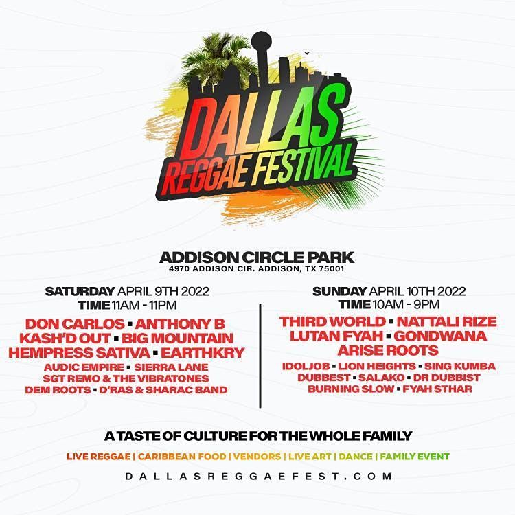 Dallas Reggae Festival 2022 Addison Circle Park April 9 to April 10