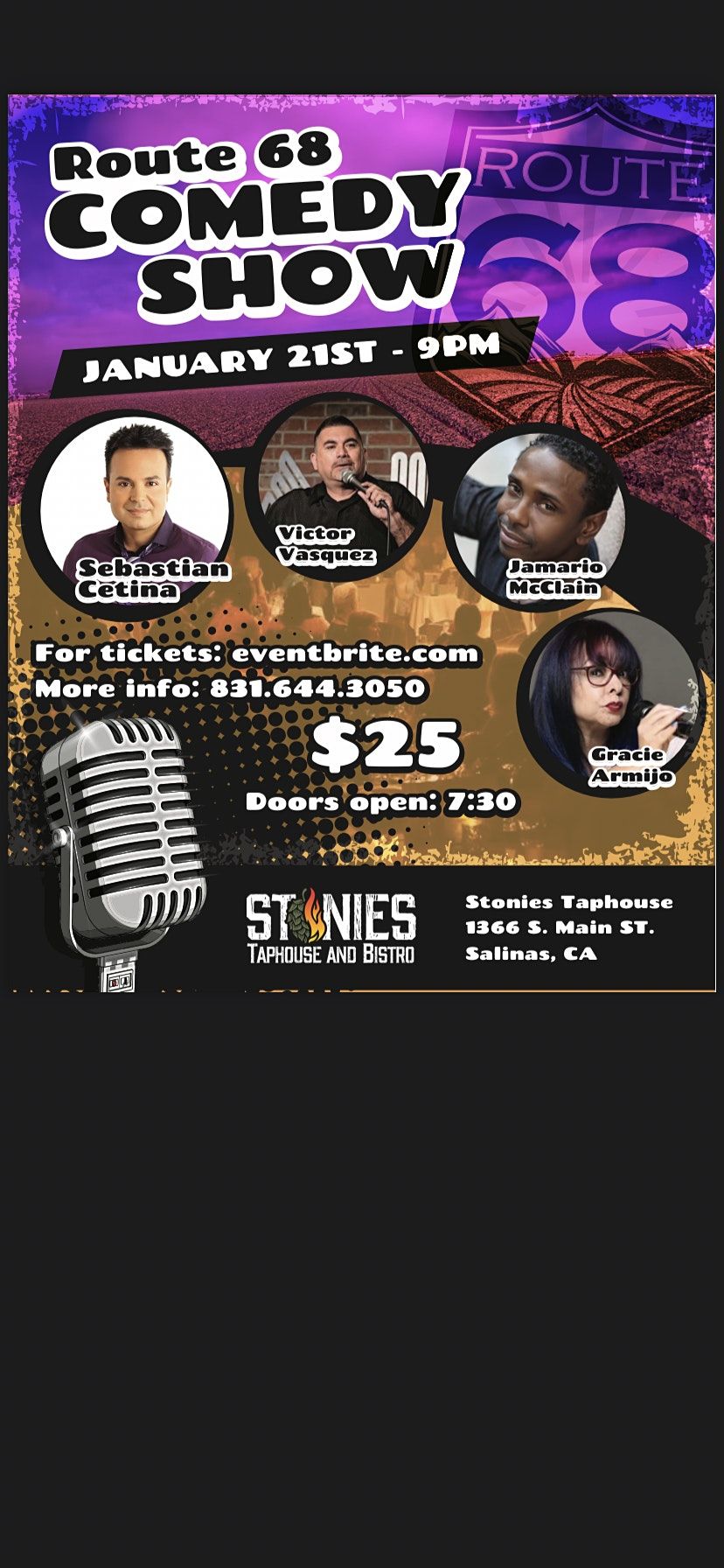 Route 68 Comedy Show | Stonies Taphouse & Bistro, Salinas, CA | January