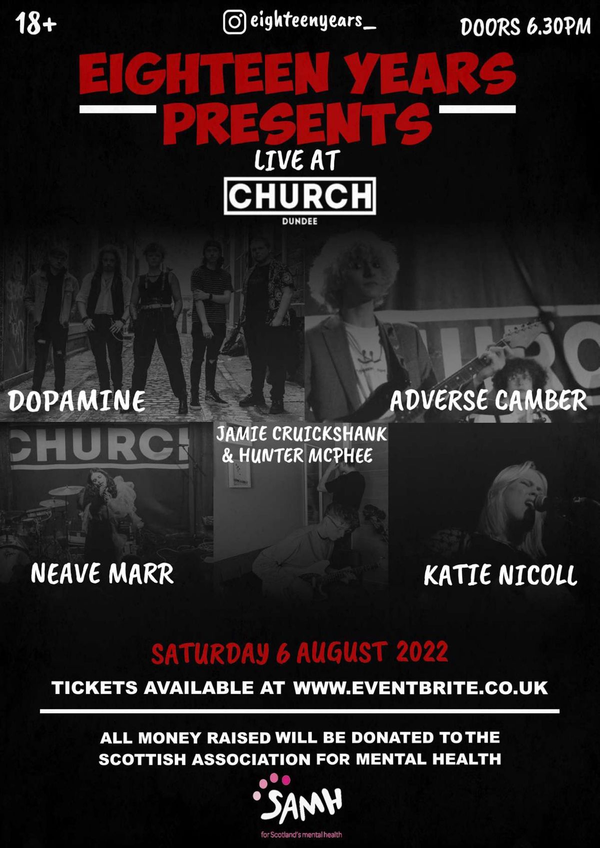 eighteen years presents - SAMH CHARITY GIG at Church Dundee on 6th ...