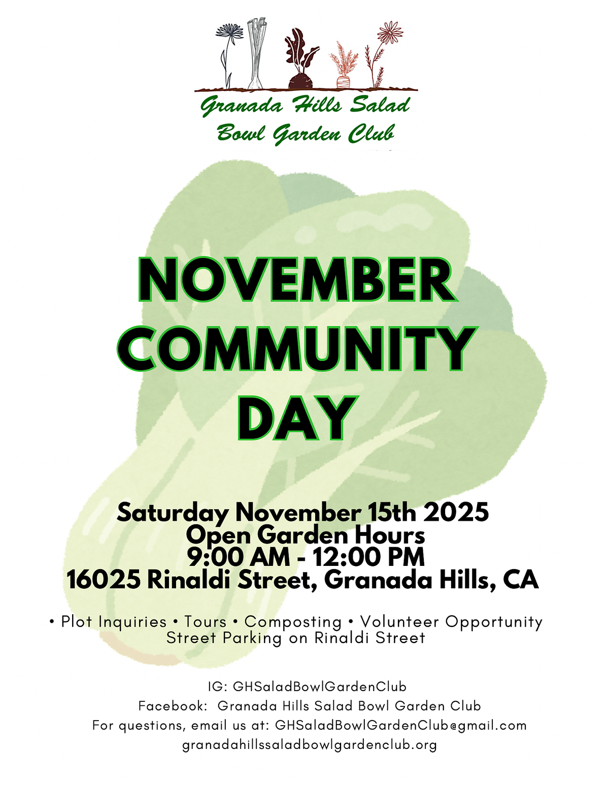 Granada Hills Salad Bowl Garden Club - November Community Day