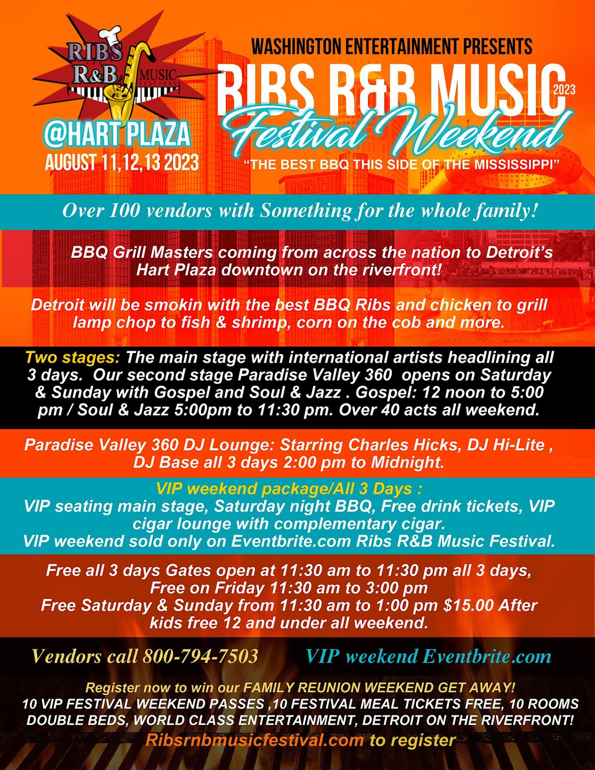 Ribs R&B Music Festival Weekend (Ribs & Soul) Hart Plaza, Detroit, MI