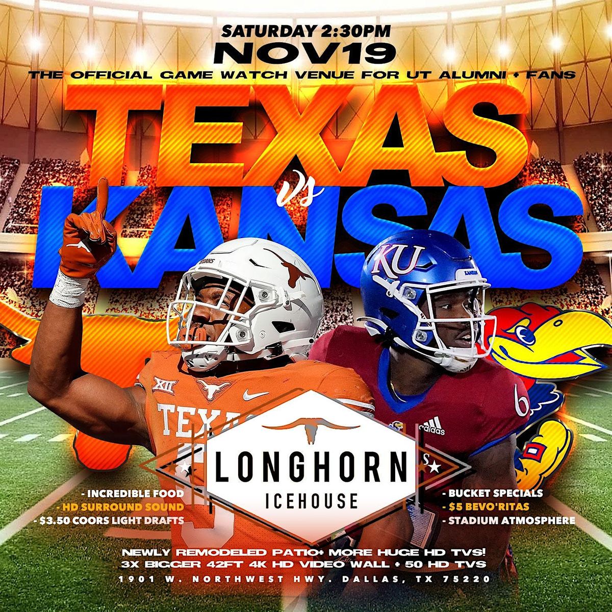 Official Watch Party for UT Longhorns vs. Kansas Jayhawks 1901 W