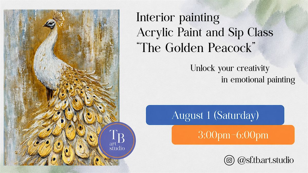 Interior painting Acrylic+texture+gold leaf \u201cThe Golden Peacock\u201d