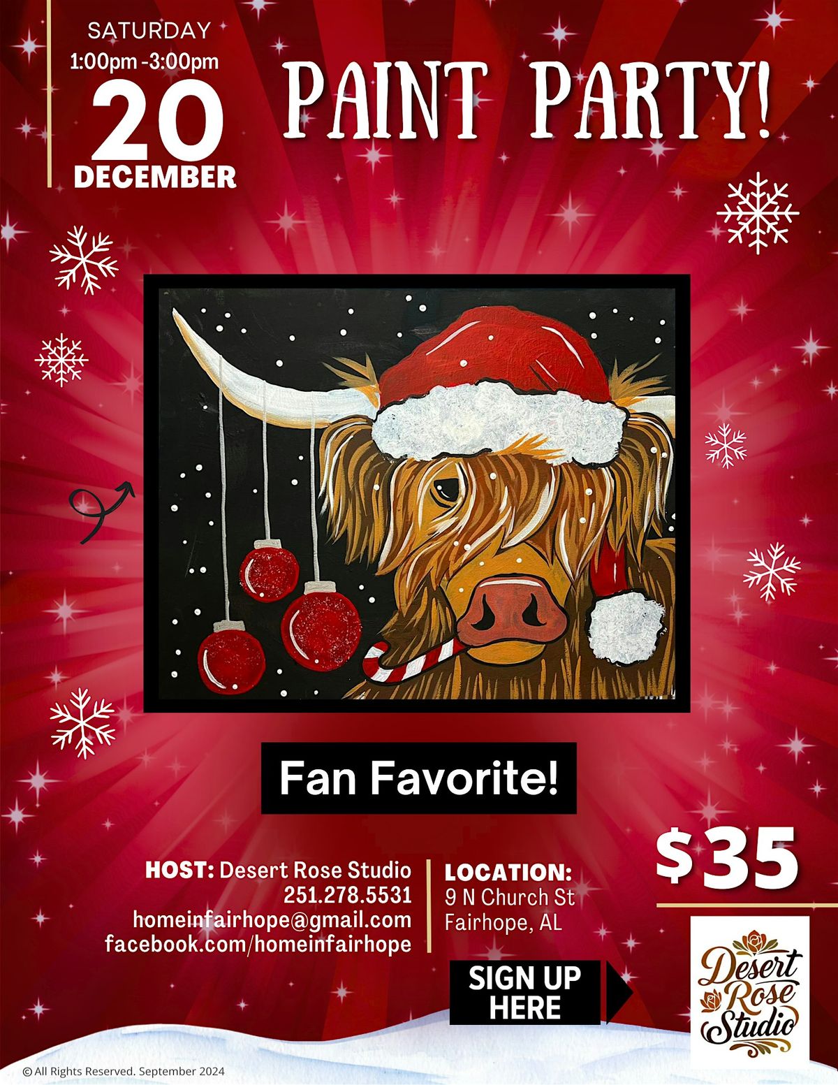 Highland Cow at Christmas Paint Party!