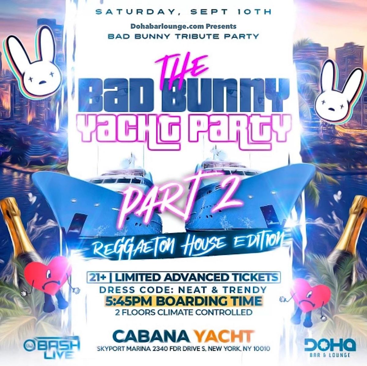 Bad Rabbit Party Bad Bunny Yacht Party - NYC Party Cruise at Cabana Yacht NYC at Jewel ...