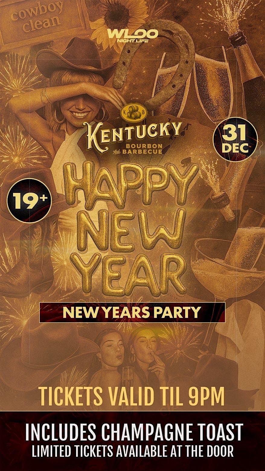 NYE 2026 @ Kentucky Bourbon & BBQ 19+