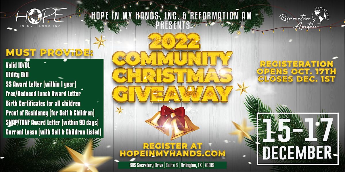 2022 Hope In My Hands Community Christmas Giveaway Hope In My Hands