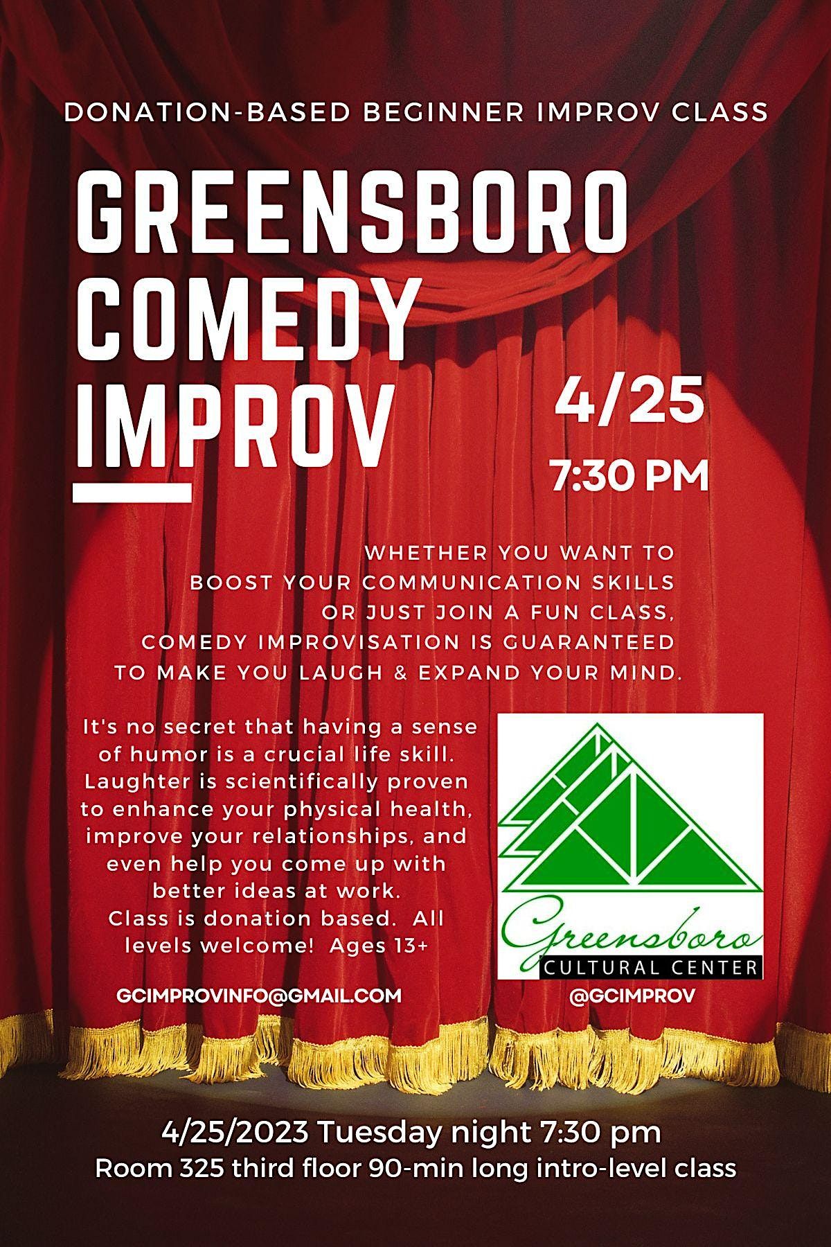 Greensboro Comedy Improv Class Greensboro Cultural Center April 25