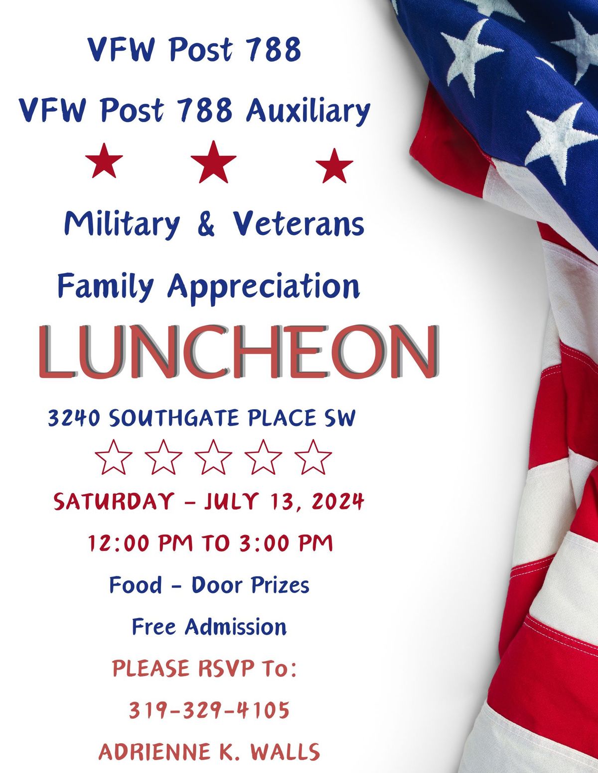 Veterans and Military Luncheon 3240 Southgate Place Sw, Cedar Rapids