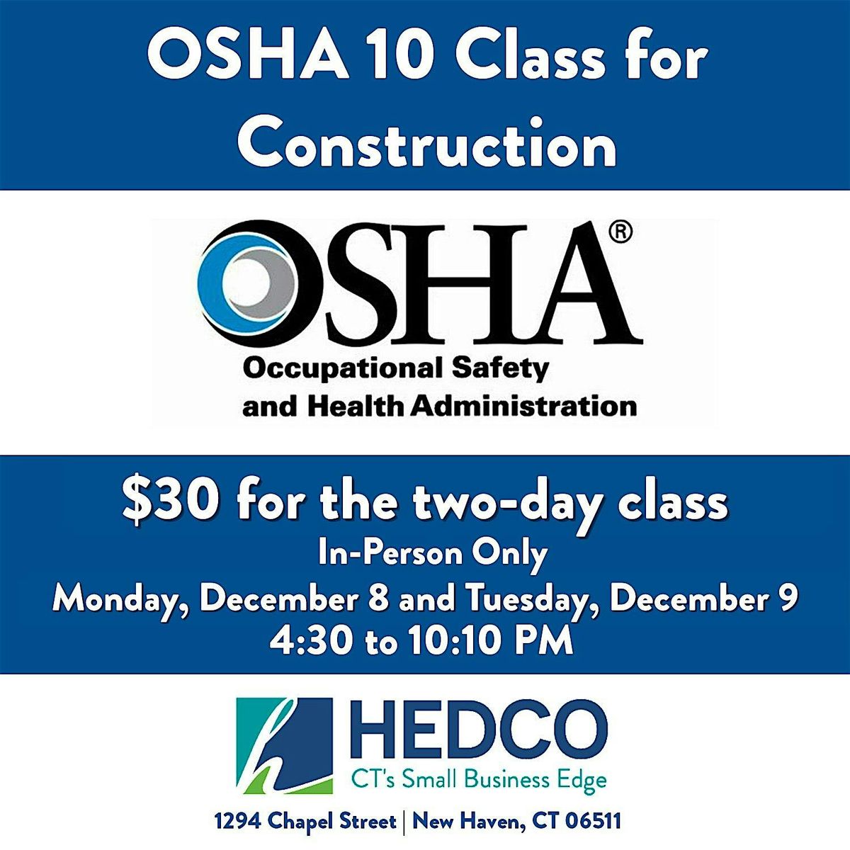 December OSHA 10-Hour Construction Training Class in New Haven