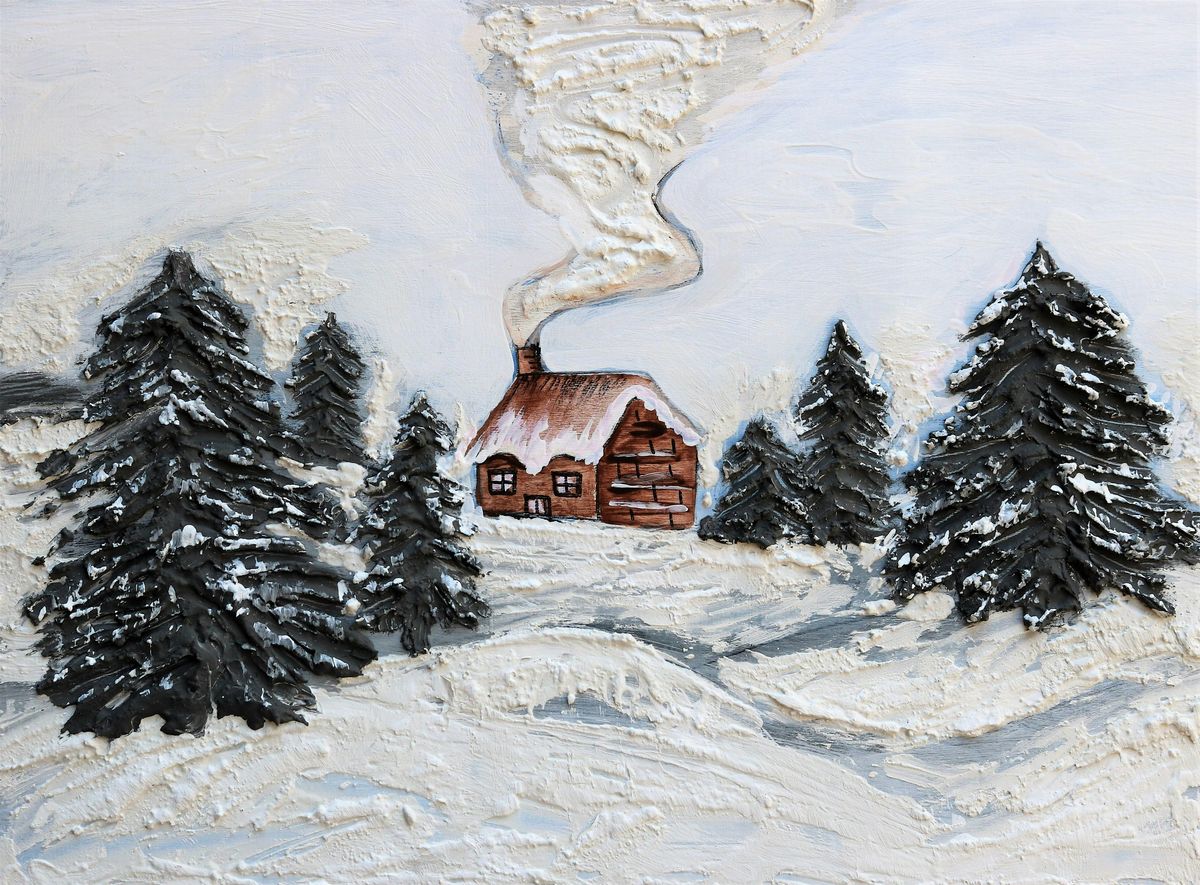 Winter Landscape 3D Textured Artwork with Mixed Media