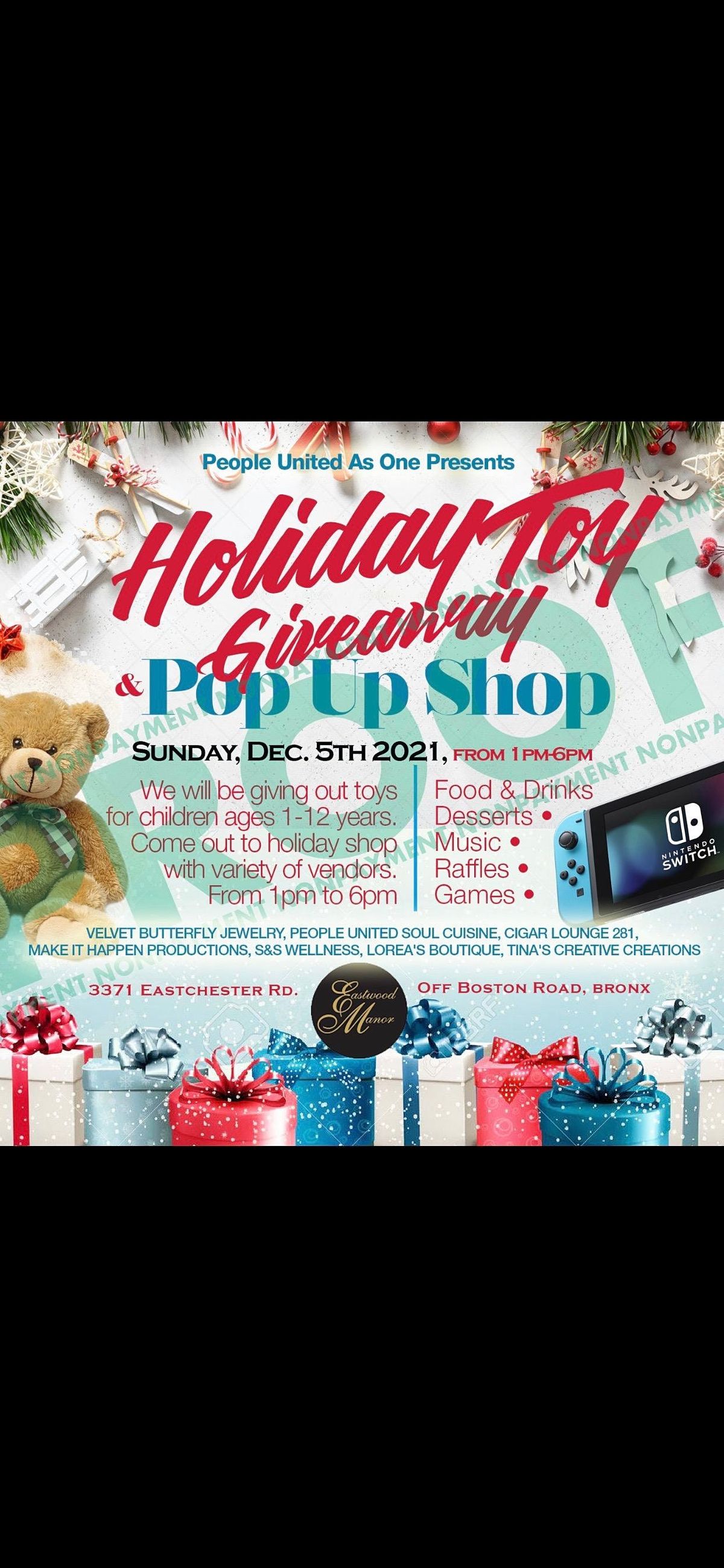 People United As one presents a Holiday Toy giveaway\/pop up shop Dec. 5th