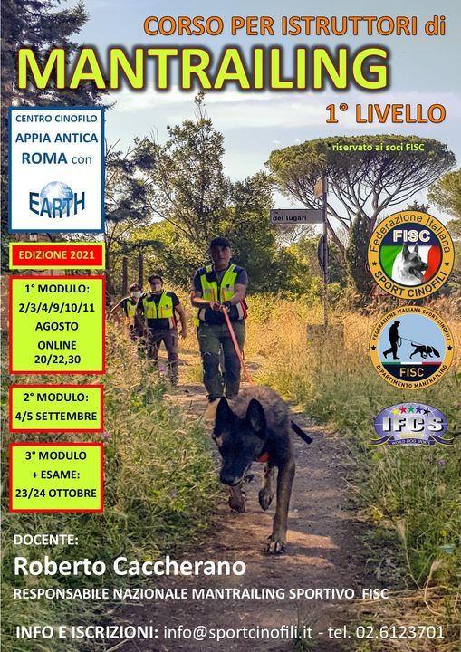 Corso di Istruttore di Mantrailing Sportivo di 1\u00b0 livello
