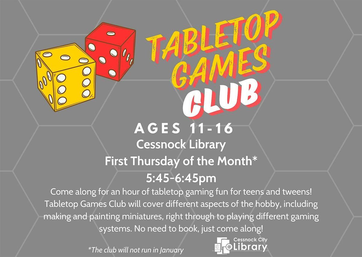 Tabletop Games Club - for ages 11-16