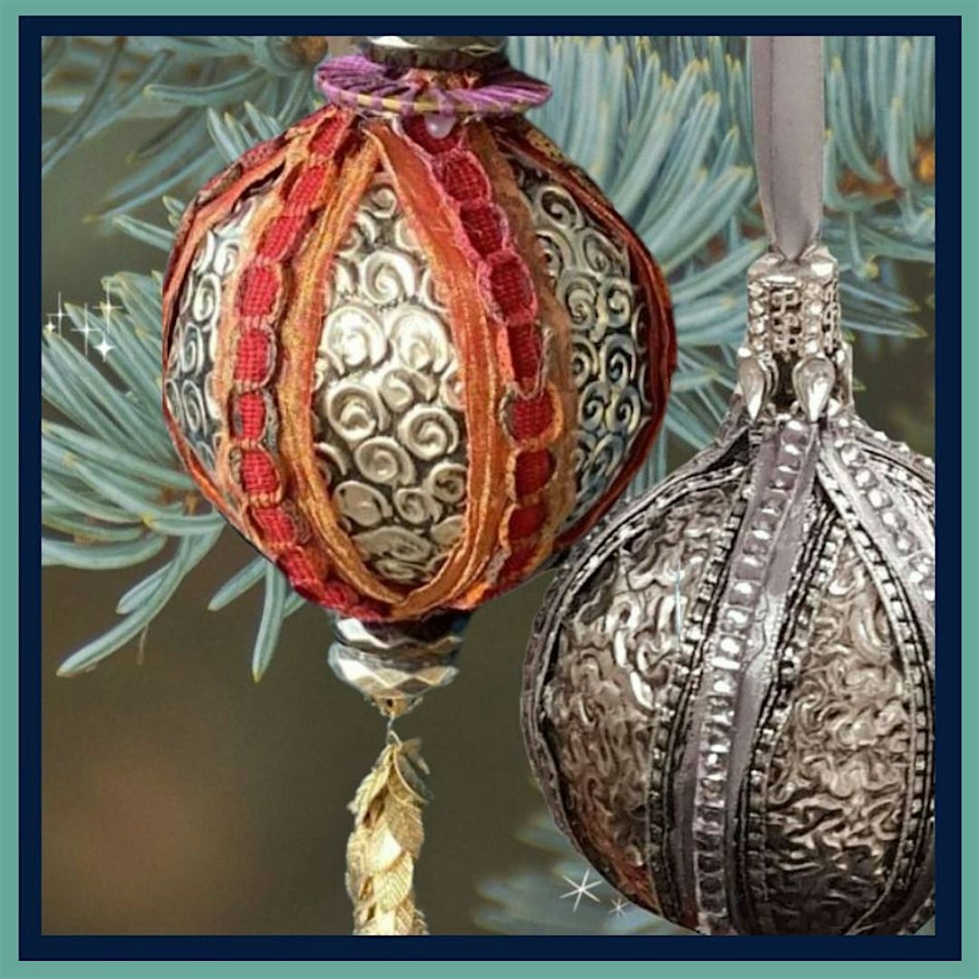 Embossed aluminium bauble with ribbon and beads