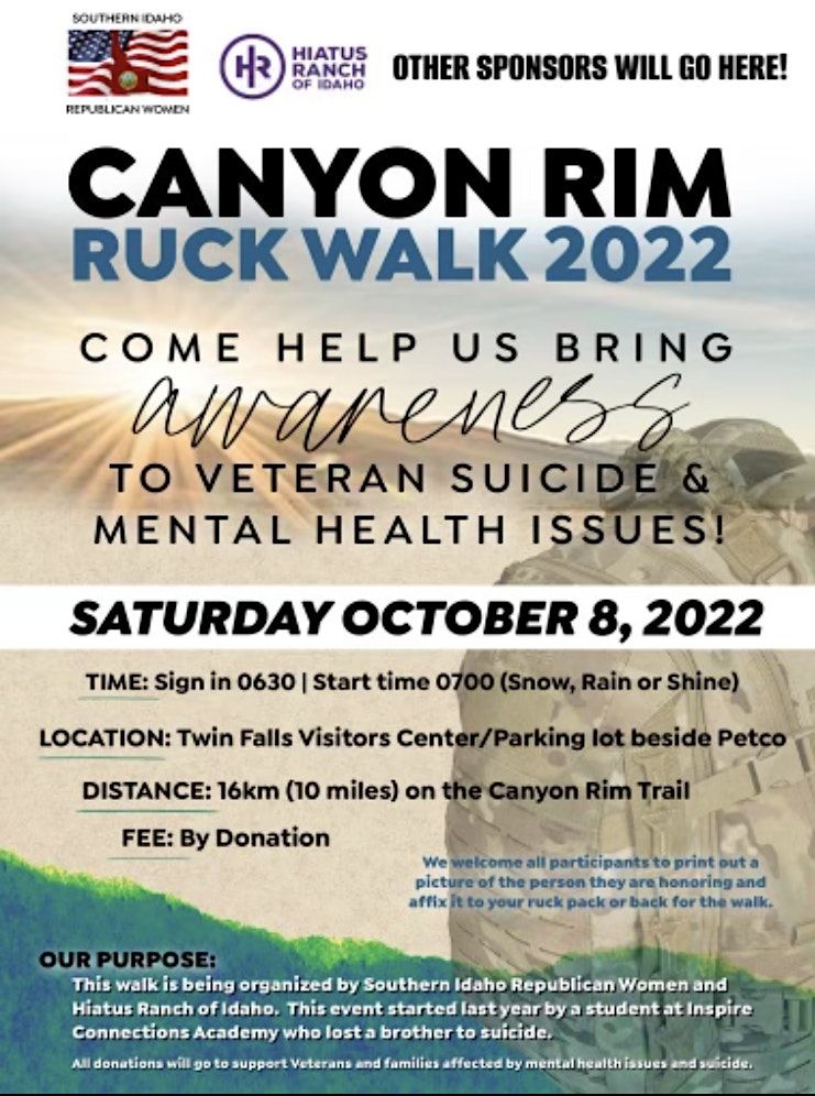 Community Ruck And Walk CANYON RIM RUCK WALK 2022 | Twin Falls Visitor Center | October 8, 2022