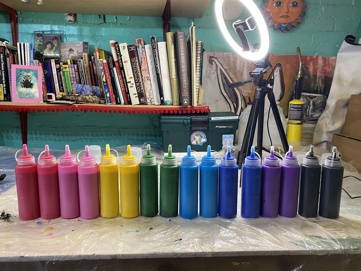Rainbow Paint Pouring Art Class Grace Noel Art Grace Noel Art, Denver, CO September 26, 2022