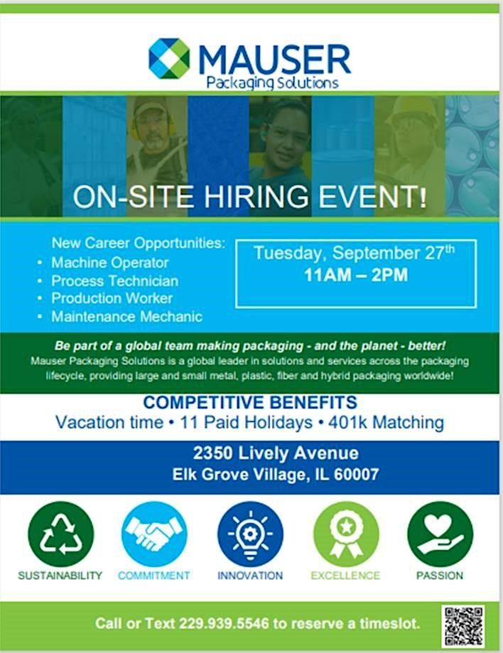 Hiring Event 2350 Lively Blvd, Elk Grove Village, IL September 27, 2022