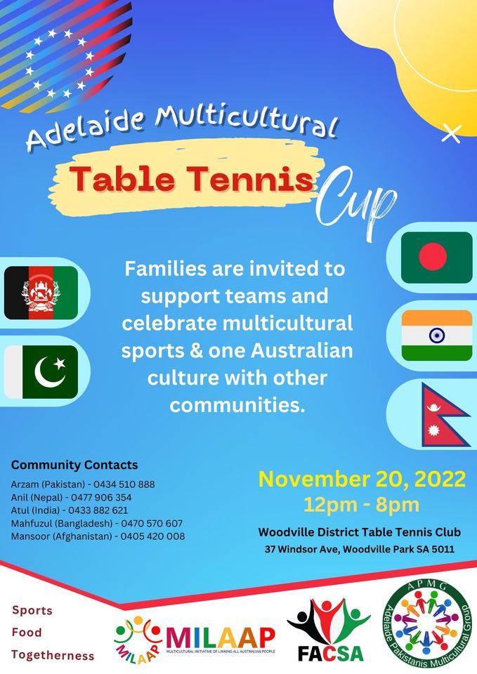 Adelaide Multicultural Table Tennis Cup Woodville District Table