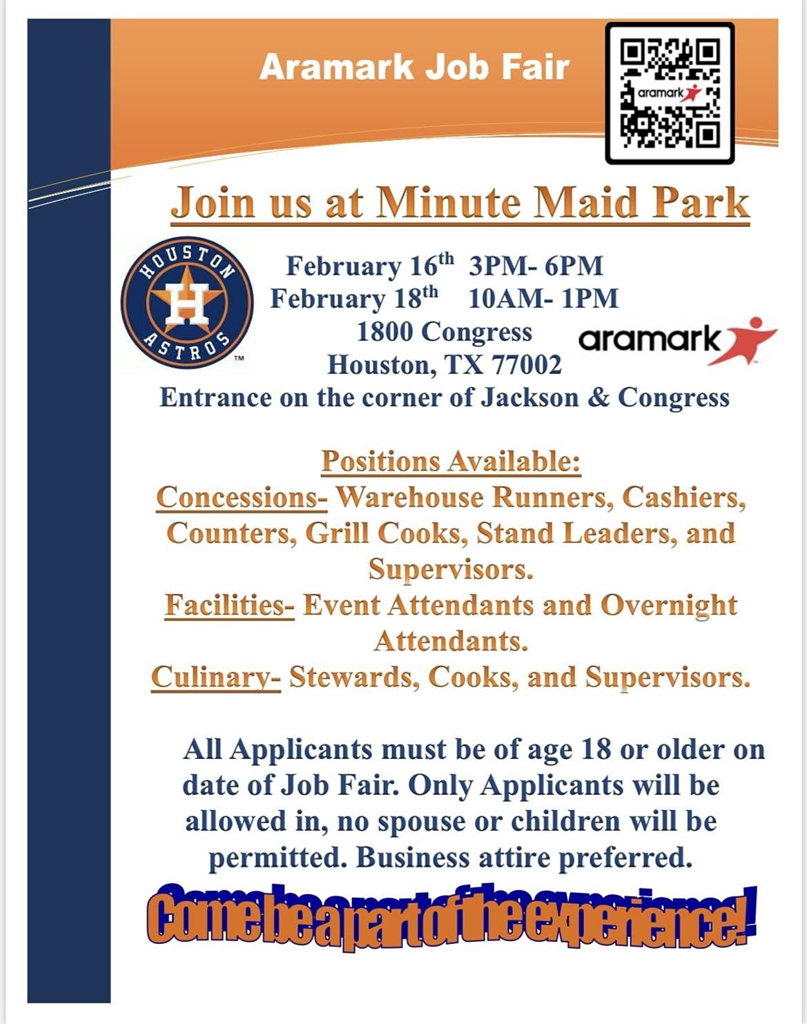Aramark Job Fair Minute Maid Park At Minute Maid Park Houston On aramark-job-fair-minute-maid-park-at-minute-maid-park-houston-on