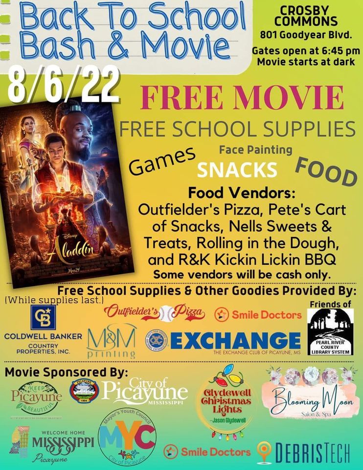 Back to School Bash/Movie Night Crosby Commons, Picayune, MS August