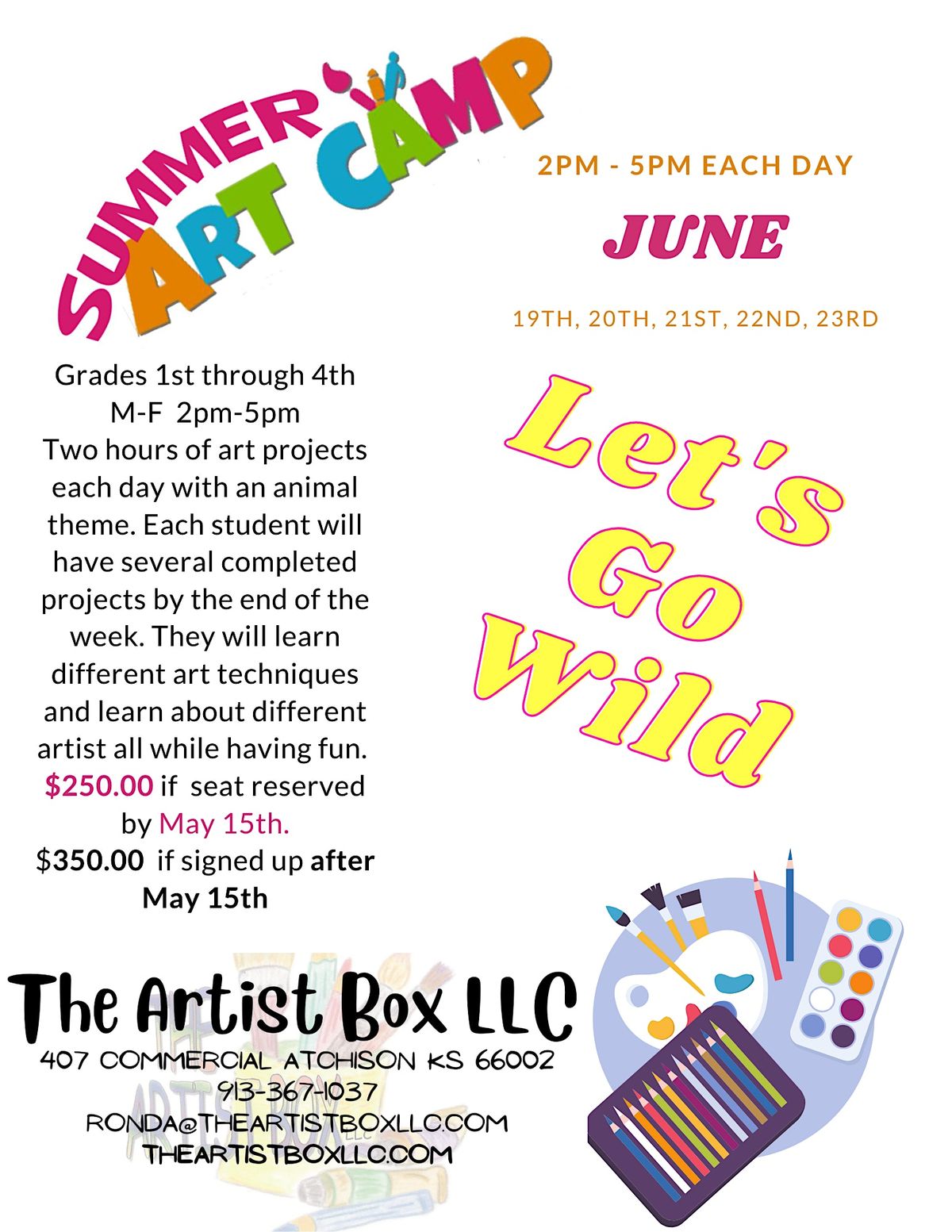 Summer Art Camp Lets Go Wild The Artist Box, Atchison, KS June 23, 2023