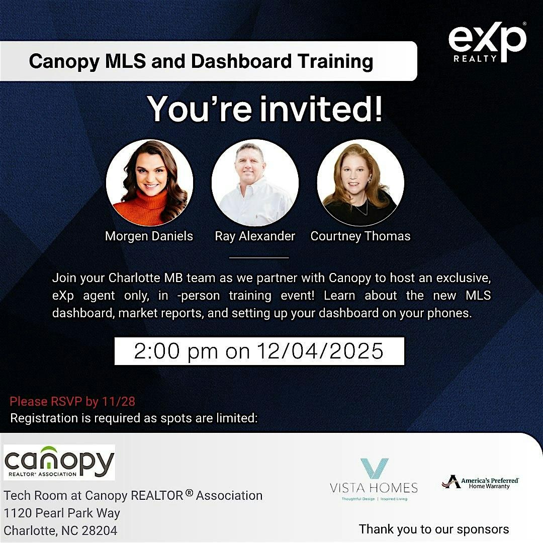 Canopy MLS and  Dashboard Training (eXp Agents only-IRL)