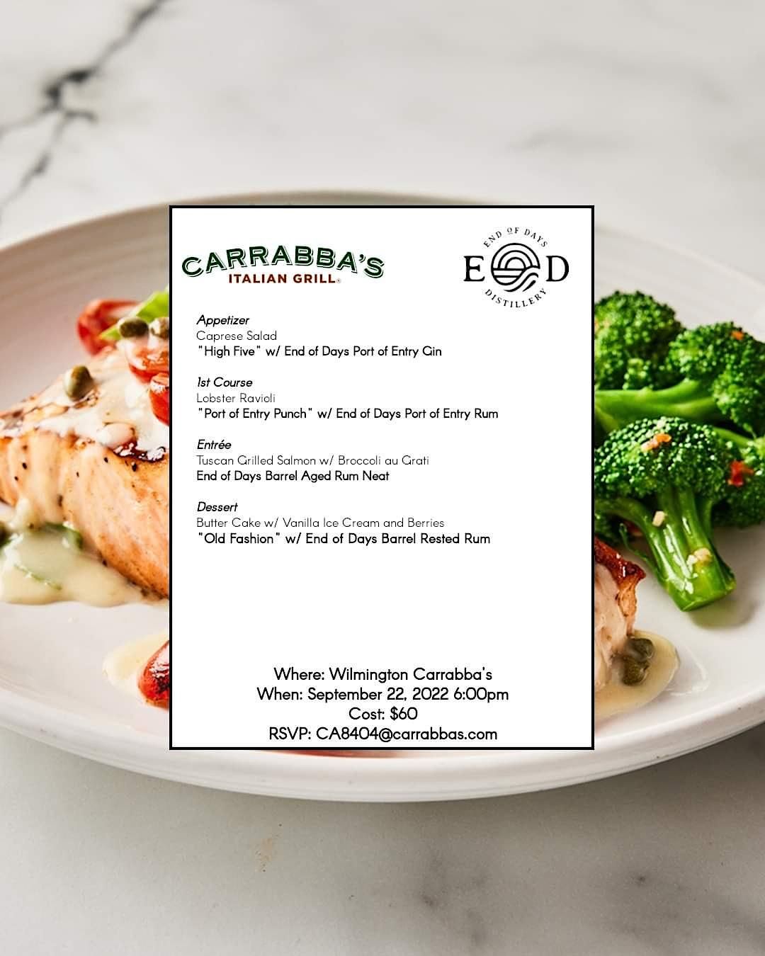 Dinner Party at Carrabbas featuring EOD Distillery Carrabba's Italian