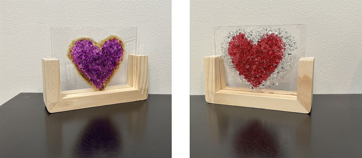 Crushed Glass Resin Valentine Heart Choice of Colors Paint Art Sip Class