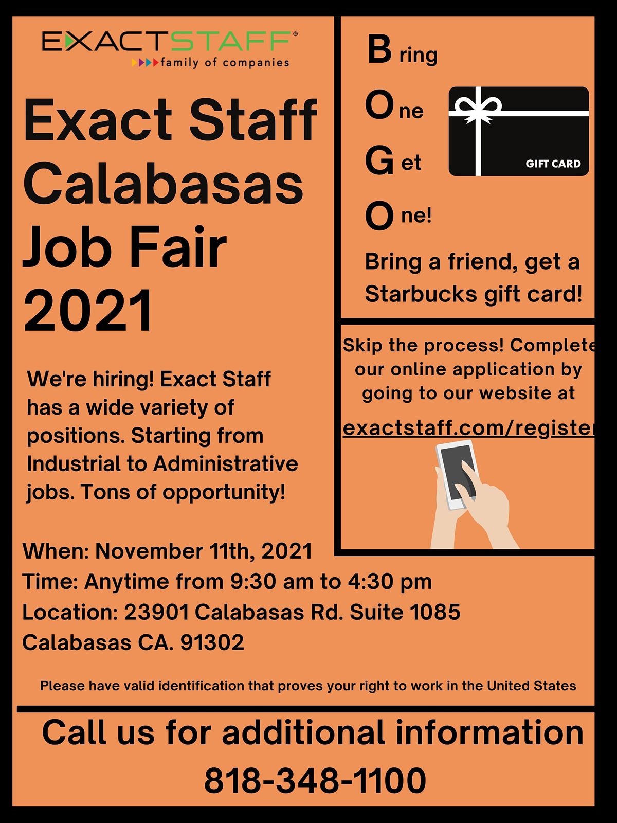 Exact Staff Calabasas Job Fair 23901 Calabasas Rd December 9, 2021